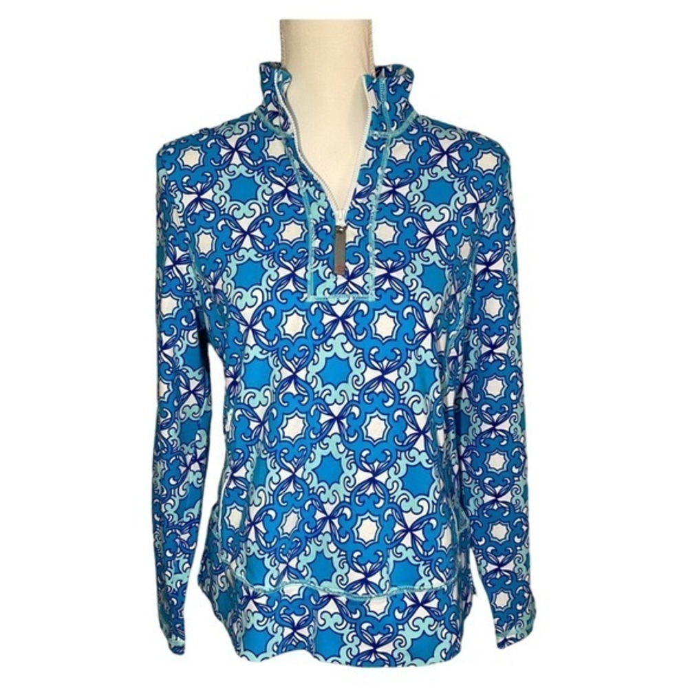 Talbots Active Sports Half Zip Top Jacket Teal Turquoise‎ White